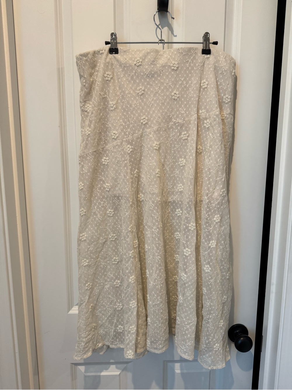 Universal Thread Cream Lace-Textured Top with Floral Embroidery